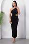 One-Shoulder, Buckle-Waist, Slit Crepe Dress Grs4151 - 3