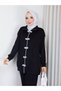 Women's Black Front Flower Buckle Striped Oysho Sports Set Asf600 - 2