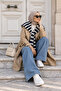 Navy Blue White Striped Square Knitwear Shoulder Scarf 2828 - 4