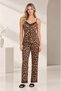 Coffee Leopard Printed Lace Detailed Rope Strap Women's Pajama Set