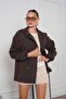 Women's Bitter Brown Epaulet Detailed Waist Gathered Lightweight Jacket Pc4408 - 5