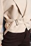 Women's Beige Shawl Collar Belted Buckle Crop Jacket Pc786 - 2