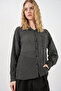 Women's Single Pocket Striped Oversize Shirt 20375 - Black - 2