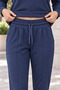 Women's Half Zipper Long Sleeve Sweatshirt and Elastic Waist Lace-Up Pocket Pants Two Piece Set Stylish Casual Bottom Top Set Navy Blue - 2