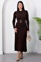 Crew Neck Pleated Skirt Belted Knitwear Dress Pl4075