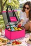 Camping and Beach Bag with Thermos and Cold Holder Mesh Pink Picnic Bag - 2
