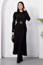 Crew Neck Pleated Skirt Belted Knitwear Dress Pl4075 - 5