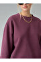 Women's 100% Cotton Crew Neck Oversize Fit Long Sleeve Plum T-Shirt - 2
