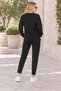 Women's Half Zipper Long Sleeve Sweatshirt and Elastic Waist Lace-Up Pocket Pants Two Piece Set Stylish Casual Bottom Top Set Black - 3