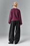 Women's 100% Cotton Crew Neck Oversize Fit Long Sleeve Plum T-Shirt - 5