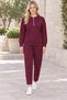 Women's Half Zipper Long Sleeve Sweatshirt and Elastic Waist Lace-Up Pocket Pants Two-Piece Set Stylish Casual Bottom Top Set Burgundy - 5