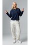 Women's 100% Cotton Crew Neck Oversize Fit Long Sleeve Navy Blue T-Shirt - 2