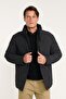 Men's Black Standard Fit Regular Cut Stand Collar Zippered Fleto Pocket Coat