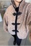 Black Piping Detailed Button Closure Teddy Coat - 2