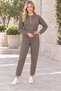 Women's Half Zipper Long Sleeve Sweatshirt and Elastic Waist Lace-Up Pocket Pants Two Piece Set Stylish Casual Bottom Top Set Brown - 4