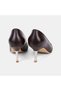 Women's Bitter Brown Pointed Toe Metal Heeled Leather Stiletto - 5