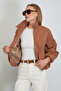 Polo Neck Cashmere Bomber Jacket with Zipper Pockets - 5