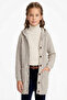 Girl's Hooded Seamless Long Buttoned Knitwear Cardigan with Pockets - 3