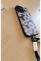 iPhone 13 Phone Black Case with Strap and Charm with Daisy Pattern - 4