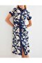 2455 Patterned Shirt Dress - Navy Blue - 2
