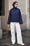 Navy Blue Short Jacket with Hidden Placket Lining