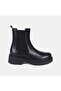 Women's Black Elastic Thick Soled Leather Chelsea Boots - 2