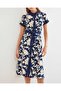 2455 Patterned Shirt Dress - Navy Blue - 3