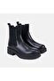 Women's Black Elastic Thick Soled Leather Chelsea Boots