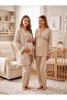 New Season Beige Quilted Winter Buttoned Breastfeeding Feature Design Long Sleeve Maternity Pajama Set - 2