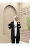 Women's 3-Piece Tracksuit Set – Long Top with Zipper Pockets, Hijab, Casual Two-Yarn Set N-05554 _ Black - 2