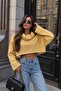 Loren Striped High Neck Long Sleeve Mustard Color Crop Blouse - 2