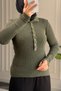 44310 - Stylish, Comfortable, Soft Cotton-Polyester Fabric, Collar Button Detail, Women's Knitwear, Ribbed Short Sweater - 4
