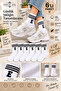 Unisex 6-Pack Striped Letter Embroidered Cotton Tennis Socks Set White 16003