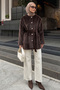 Buttoned Front Fox Fur Coat 50719 - Brown - 2