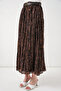 Women's Belted Patterned Skirt 8074 - Brown - 3