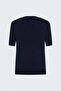 Short Sleeve Knitwear with Buttons on the Shoulders - Navy Blue - 5