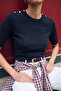Short Sleeve Knitwear with Buttons on the Shoulders - Navy Blue - 2