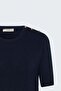 Short Sleeve Knitwear with Buttons on the Shoulders - Navy Blue - 4