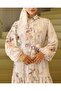 Women's Patterned Long Modest Dress 2586 - Cream - 6
