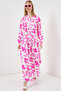 Women's Patterned Long Hijab Dress 2585 - Pink - 2