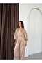 Beige Double-Breasted Belted Wide-Sleeve Jumpsuit - 5