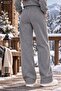 Women's Plain Unprinted Sweatpants - Wide Leg High Waist Knitted Bottoms with Pockets - 2
