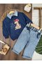 Polo Collar Cute Dog Printed Detachable Collar Lycra Jeans Pants 3-Piece Baby Boy/Child Set - 2