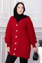 Hair Braid Detailed Buttoned Knitwear Cardigan Red - 2