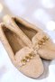 Women's Gold Chain Detailed Plush Indoor Ballerinas. Home Shoes - 2