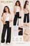 Fashion Girls' Striped Long Sleeve Foldable Sleeve Shirt Bat Sleeve T-Shirt Pocketed Wide Leg Pants 3-Piece Combination - 2