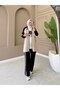 Women's 3-Piece Tracksuit Set – Hooded, Buttoned, Pocketed, Two-Thread Casual Hijab Combination N-05556 _ Black