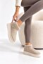 Women's Beige Suede Wool Inside Thick Sole Boots - 2