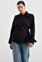 Short Trench Coat with Epaulettes and Cape Detail, Water-Repellent, Black 6910