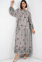 Women's Patterned Long Hijab Dress 2585 - A.Grey - 3